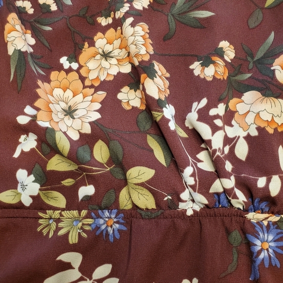 Dex Women's Plus Size 2XL Floral Faux Wrap Top Long Sleeved Elastic Waist Wine - Picture 4 of 7